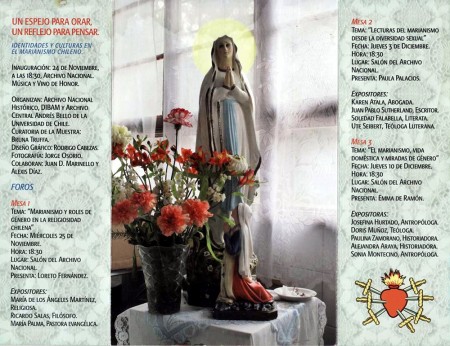 Tríptico Exposición “Un espejo para orar, un reflejo para pensar: identidades y cultura en el marianismo Chile, 2009”